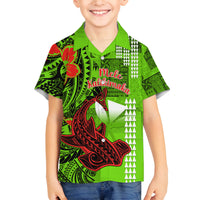 Personalised Hawaii Christmas Family Matching Summer Maxi Dress and Hawaiian Shirt Mele Kalikimaka Kakau Polynesian Shark Tattoo LT14 Son's Shirt Green - Polynesian Pride