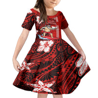Personalised Hawaii Christmas Kid Short Sleeve Dress Mele Kalikimaka Surfing Santa Claus LT14 KID Red - Polynesian Pride