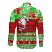 Personalised Hawaii Christmas Long Sleeve Button Shirt Mele Kalikimaka Hawaiian Santa Tropical Vibes LT14 - Polynesian Pride
