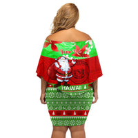 Personalised Hawaii Christmas Off Shoulder Short Dress Mele Kalikimaka Hawaiian Santa Tropical Vibes LT14 - Polynesian Pride