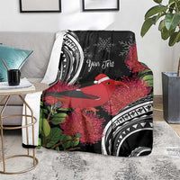 Personalized Mele Kalikimaka Hawaii Blanket I'iwi Bird With Ohia Lehua - Black Color