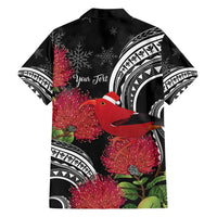 Personalized Mele Kalikimaka Hawaii Family Matching Off Shoulder Short Dress and Hawaiian Shirt I'iwi Bird With Ohia Lehua - Black Color