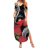 Personalized Mele Kalikimaka Hawaii Family Matching Summer Maxi Dress and Hawaiian Shirt I'iwi Bird With Ohia Lehua - Black Color