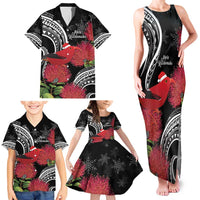 Personalized Mele Kalikimaka Hawaii Family Matching Tank Maxi Dress and Hawaiian Shirt I'iwi Bird With Ohia Lehua - Black Color