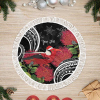 Personalized Mele Kalikimaka Hawaii Tree Skirt I'iwi Bird With Ohia Lehua - Black Color