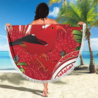 Personalized Mele Kalikimaka Hawaii Beach Blanket I'iwi Bird With Ohia Lehua - Red Color