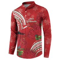Personalized Mele Kalikimaka Hawaii Button Sweatshirt I'iwi Bird With Ohia Lehua - Red Color
