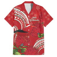 Personalized Mele Kalikimaka Hawaii Family Matching Off Shoulder Short Dress and Hawaiian Shirt I'iwi Bird With Ohia Lehua - Red Color