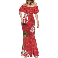 Personalized Mele Kalikimaka Hawaii Mermaid Dress I'iwi Bird With Ohia Lehua - Red Color