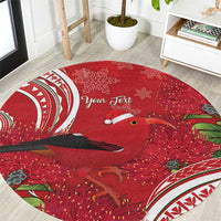 Personalized Mele Kalikimaka Hawaii Round Carpet I'iwi Bird With Ohia Lehua - Red Color LT14 Red - Polynesian Pride