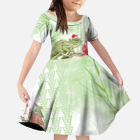 Pastel Green Hawaii Chameleon Christmas Family Matching Off The Shoulder Long Sleeve Dress and Hawaiian Shirt Mele Kalikimaka Kakau - Watercolor