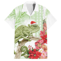 Pastel Green Hawaii Chameleon Christmas Family Matching Off The Shoulder Long Sleeve Dress and Hawaiian Shirt Mele Kalikimaka Kakau - Watercolor