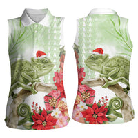 Pastel Green Hawaii Chameleon Christmas Women Sleeveless Polo Shirt Mele Kalikimaka Kakau - Watercolor
