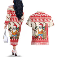 Hawaii Christmas Six Seven Couples Matching Off The Shoulder Long Sleeve Dress and Hawaiian Shirt Mele Kalikimaka Funny Santa 67 Gen Alpha Slang - Polynesian Pride
