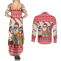 Hawaii Christmas Six Seven Couples Matching Summer Maxi Dress and Long Sleeve Button Shirt Mele Kalikimaka Funny Santa 67 Gen Alpha Slang - Polynesian Pride