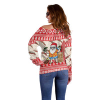 Hawaii Christmas Six Seven Off Shoulder Sweater Mele Kalikimaka Funny Santa 67 Gen Alpha Slang - Polynesian Pride
