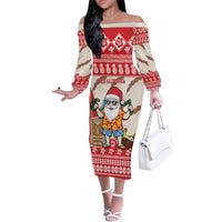 Hawaii Christmas Six Seven Off The Shoulder Long Sleeve Dress Mele Kalikimaka Funny Santa 67 Gen Alpha Slang - Polynesian Pride