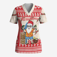 Hawaii Christmas Six Seven Scrub Top Mele Kalikimaka Funny Santa 67 Gen Alpha Slang - Polynesian Pride
