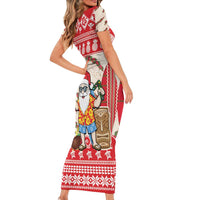 Hawaii Christmas Six Seven Short Sleeve Bodycon Dress Mele Kalikimaka Funny Santa 67 Gen Alpha Slang - Polynesian Pride