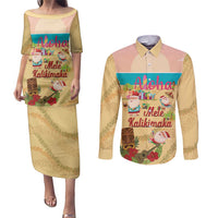 Aloha Hawaii Mele Kalikimaka Couples Matching Puletasi and Long Sleeve Button Shirt Beachy Funny Santa Hawaiian Lei - Polynesian Pride