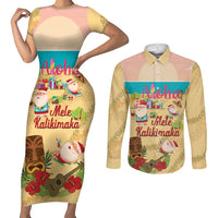 Aloha Hawaii Mele Kalikimaka Couples Matching Short Sleeve Bodycon Dress and Long Sleeve Button Shirt Beachy Funny Santa Hawaiian Lei - Polynesian Pride
