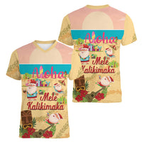 Aloha Hawaii Mele Kalikimaka Women V-Neck T-Shirt Beachy Funny Santa Hawaiian Lei - Polynesian Pride