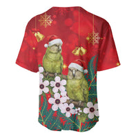 New Zealand Kakapo Christmas Baseball Jersey Owl Parrot Santa Sliver Fern Manuka - Red - Polynesian Pride