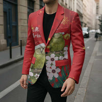 New Zealand Kakapo Christmas Blazer Owl Parrot Santa Sliver Fern Manuka - Red - Polynesian Pride