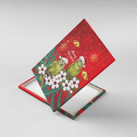 New Zealand Kakapo Christmas Canvas Wall Art Owl Parrot Santa Sliver Fern Manuka - Red - Polynesian Pride