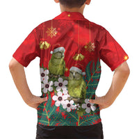 New Zealand Kakapo Christmas Family Matching Long Sleeve Bodycon Dress and Hawaiian Shirt Owl Parrot Santa Sliver Fern Manuka - Red - Polynesian Pride