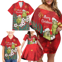 New Zealand Kakapo Christmas Family Matching Off Shoulder Short Dress and Hawaiian Shirt Owl Parrot Santa Sliver Fern Manuka - Red - Polynesian Pride