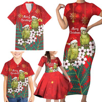 New Zealand Kakapo Christmas Family Matching Short Sleeve Bodycon Dress and Hawaiian Shirt Owl Parrot Santa Sliver Fern Manuka - Red - Polynesian Pride