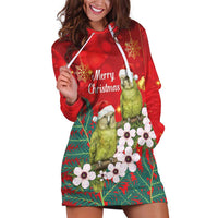 New Zealand Kakapo Christmas Hoodie Dress Owl Parrot Santa Sliver Fern Manuka - Red - Polynesian Pride