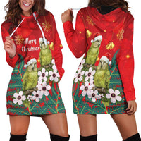 New Zealand Kakapo Christmas Hoodie Dress Owl Parrot Santa Sliver Fern Manuka - Red - Polynesian Pride