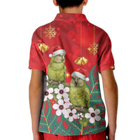 New Zealand Kakapo Christmas Kid Polo Shirt Owl Parrot Santa Sliver Fern Manuka - Red - Polynesian Pride