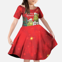 New Zealand Kakapo Christmas Kid Short Sleeve Dress Owl Parrot Santa Sliver Fern Manuka - Red - Polynesian Pride