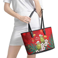 New Zealand Kakapo Christmas Leather Tote Bag Owl Parrot Santa Sliver Fern Manuka - Red - Polynesian Pride