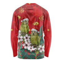 New Zealand Kakapo Christmas Long Sleeve Shirt Owl Parrot Santa Sliver Fern Manuka - Red - Polynesian Pride