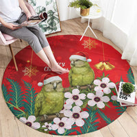 New Zealand Kakapo Christmas Round Carpet Owl Parrot Santa Sliver Fern Manuka - Red - Polynesian Pride