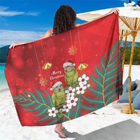 New Zealand Kakapo Christmas Sarong Owl Parrot Santa Sliver Fern Manuka - Red - Polynesian Pride
