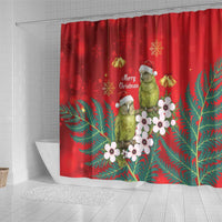 New Zealand Kakapo Christmas Shower Curtain Owl Parrot Santa Sliver Fern Manuka - Red - Polynesian Pride