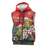 New Zealand Kakapo Christmas Sleeveless Zip Hoodie Owl Parrot Santa Sliver Fern Manuka - Red - Polynesian Pride