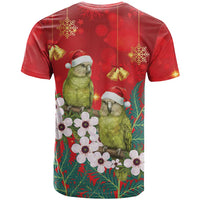 New Zealand Kakapo Christmas T Shirt Owl Parrot Santa Sliver Fern Manuka - Red - Polynesian Pride