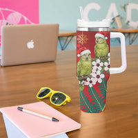 New Zealand Kakapo Christmas Tumbler With Handle Owl Parrot Santa Sliver Fern Manuka - Red - Polynesian Pride