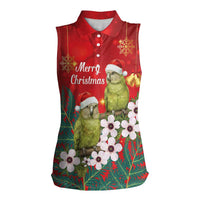 New Zealand Kakapo Christmas Women Sleeveless Polo Shirt Owl Parrot Santa Sliver Fern Manuka - Red - Polynesian Pride