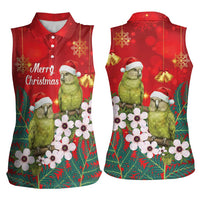 New Zealand Kakapo Christmas Women Sleeveless Polo Shirt Owl Parrot Santa Sliver Fern Manuka - Red - Polynesian Pride
