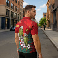 New Zealand Kakapo Christmas Zipper Polo Shirt Owl Parrot Santa Sliver Fern Manuka - Red - Polynesian Pride