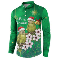 New Zealand Kakapo Christmas Button Sweatshirt Owl Parrot Santa Sliver Fern Manuka - Green - Polynesian Pride