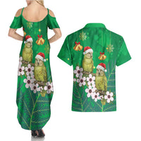 New Zealand Kakapo Christmas Couples Matching Summer Maxi Dress and Hawaiian Shirt Owl Parrot Santa Sliver Fern Manuka - Green - Polynesian Pride
