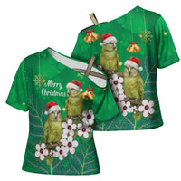 New Zealand Kakapo Christmas Cross Shoulder Shirt Owl Parrot Santa Sliver Fern Manuka - Green - Polynesian Pride